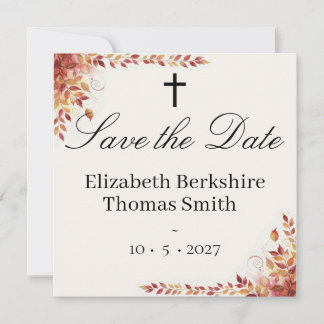 Reserva La Fecha Boda Católica de Otoño en Rojo y Dorado Save the D