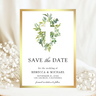 Reserva La Fecha Boda católica Greenery Cross