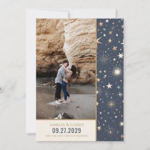 Reserva La Fecha Boda celeste azul y oro