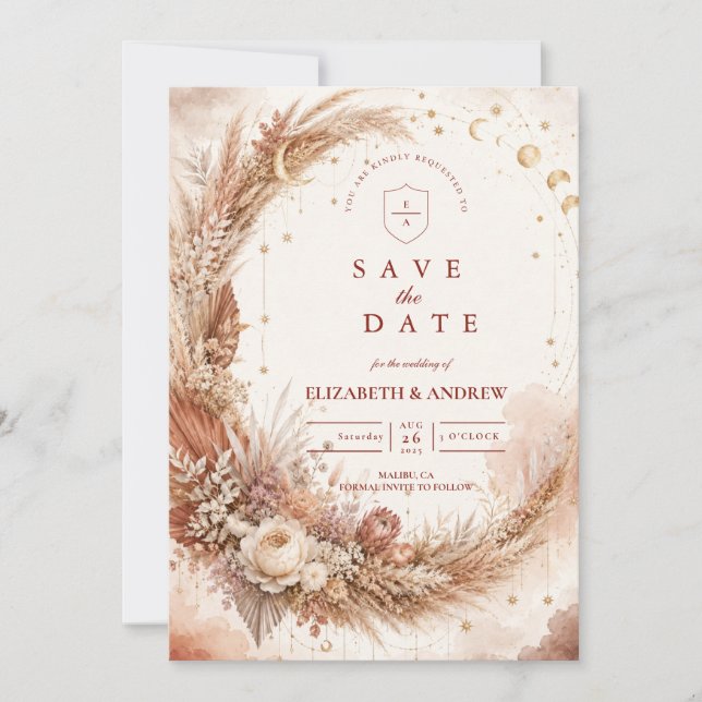 Reserva La Fecha Boda Celestial Boho Atemporal (Anverso)