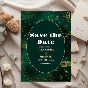 Reserva La Fecha Boda Celestial de Oro Verde Esmeralda