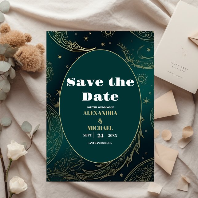 Reserva La Fecha Boda Celestial de Oro Verde Esmeralda (Subido por el creador)