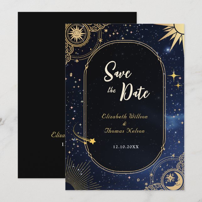 Reserva La Fecha Boda Celestial de Sol y Luna (Anverso / Reverso)