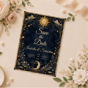 Reserva La Fecha Boda Celestial del Sol y la Luna Vintage