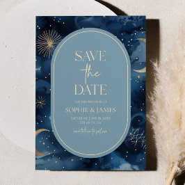 Reserva La Fecha Boda Celestial Elegante Cielo Estrellado Oro Azul