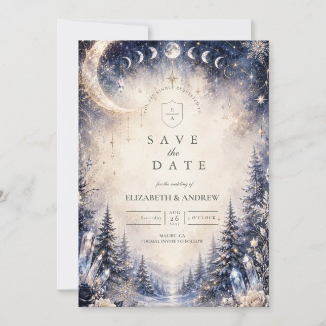 Reserva La Fecha Boda Celestial Invernal Atemporal (Anverso)