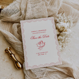 Reserva La Fecha Boda Cherubín Vintage Borde de Encaje Rosado