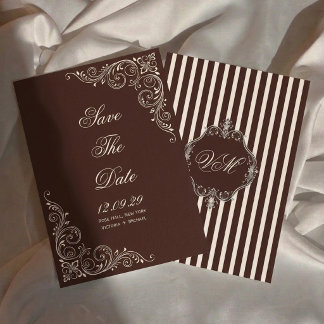 Reserva La Fecha Boda Chic de Antiguo Dinero Marrón Oscuro Vintage