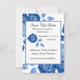 Reserva La Fecha Boda Chic Simple Rosa Floral Azul
