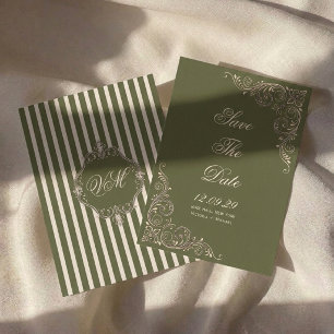 Reserva La Fecha Boda Chic Vintage Verde Oliva Dinero Antiguo
