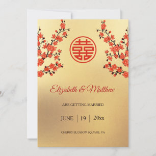 Reserva La Fecha Boda China Doble Felicidad Flor de Cerezo