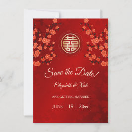 Reserva La Fecha Boda China Doble Felicidad Flor de Cerezo