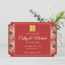 Boda china moderna floral peonía roja