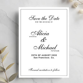 Reserva La Fecha Boda clásica formal elegante en blanco y negro