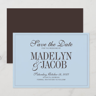 Reserva La Fecha Boda Clásica Marrón y Azul - Save the Date