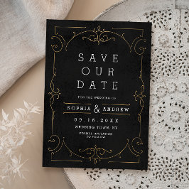 Reserva La Fecha Boda clásica moderna elegante en negro y dorado