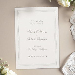 Reserva La Fecha Boda Clásica Moderna Elegante Formal Triple Ecru