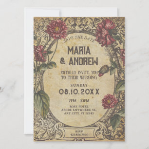 Reserva La Fecha Boda clásica vintage gótica marrón