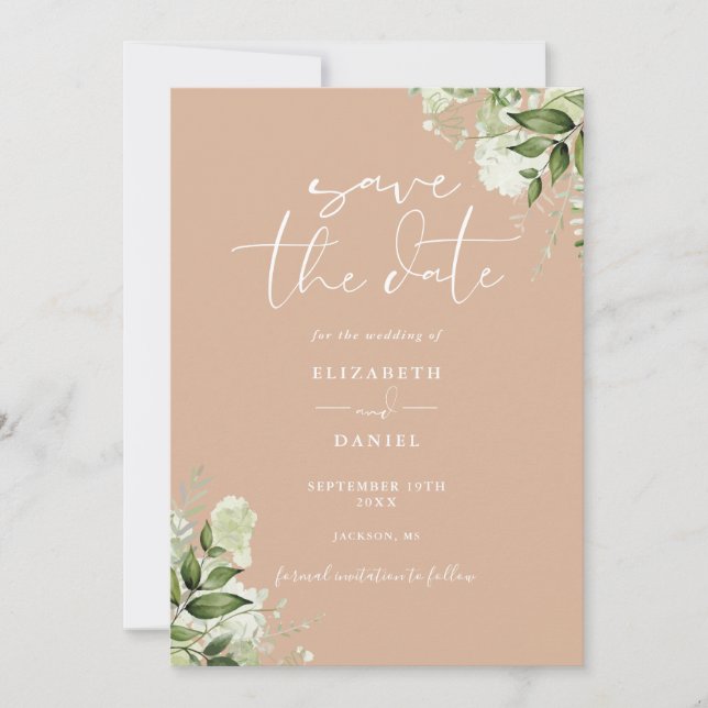 Reserva La Fecha Boda Código QR Floral Tan Greenery (Anverso)