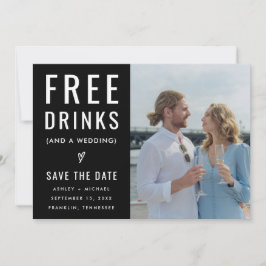 Reserva La Fecha Boda Código Qr Foto Bebidas Gratis Divertido Negro
