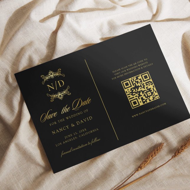 Reserva La Fecha Boda Código Qr Monograma Negro Y Dorado (Subido por el creador)