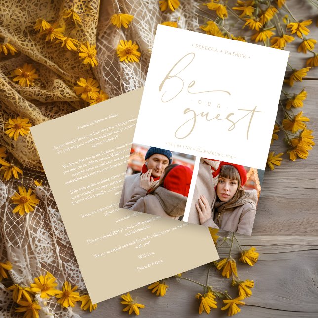 Reserva La Fecha Boda Collage 2 Fotos Sea Nuestra Invitada Romántic (Collage 2 Photos Be Our Guest Romantic Wedding Save the Date Card with Envelope. )