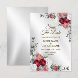 Reserva La Fecha Boda Colorido Blanco Floral Plata Elegante
