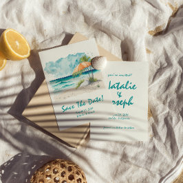 Reserva La Fecha Boda colorido con vistas a la playa de color