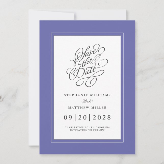 Reserva La Fecha Boda Compromiso Chic Elegante Tendencia Periwinkle (Anverso)