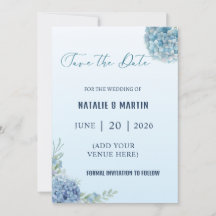 Boda con Acuarela de Hortensias Azules Polvorienta