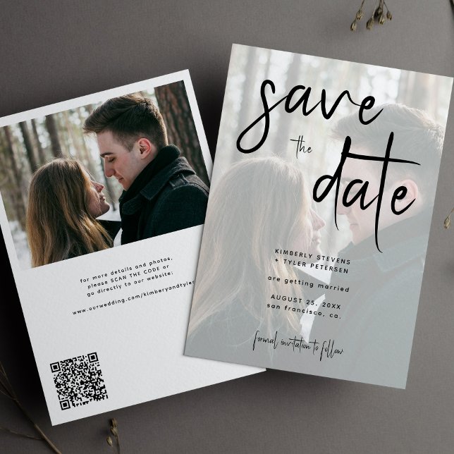 Reserva La Fecha Boda con código QR de foto simple de escritura mod (Subido por el creador)
