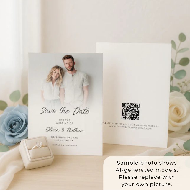 Reserva La Fecha Boda con código QR de superposición de foto minima (Subido por el creador)
