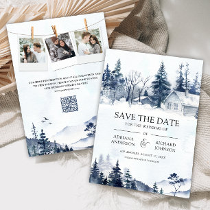 Reserva La Fecha Boda con código QR del bosque de pinos de la monta