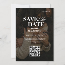 Reserva La Fecha Boda con código QR minimalista moderno en blanco y