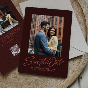 Reserva La Fecha Boda con dos fotos de letra cursiva elegante de Bo