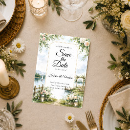 Reserva La Fecha Boda con elegancia romántica de jardín junto al la