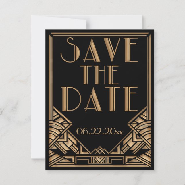 Reserva La Fecha Boda con estilo Art Deco Gatsby Save the Date (Anverso)