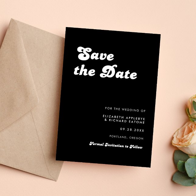 Reserva La Fecha Boda con Estilo Retro en Blanco y Negro (Retro black and white save the date creates a stylish, memorable feel for your wedding.)