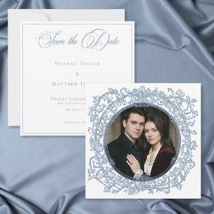 Reserva La Fecha Boda con foto de jardín con cresta azul elegante v
