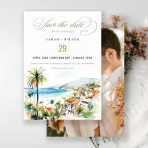 Boda con foto en acuarela de Puerto Vallarta Méxic