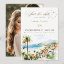 Boda con foto en acuarela de Puerto Vallarta Méxic