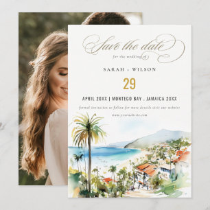 Reserva La Fecha Boda con foto en acuarela de Puerto Vallarta Méxic
