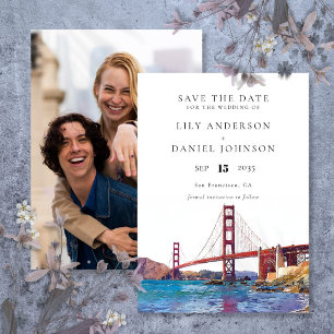 Reserva La Fecha Boda con Foto en Acuarela de San Francisco