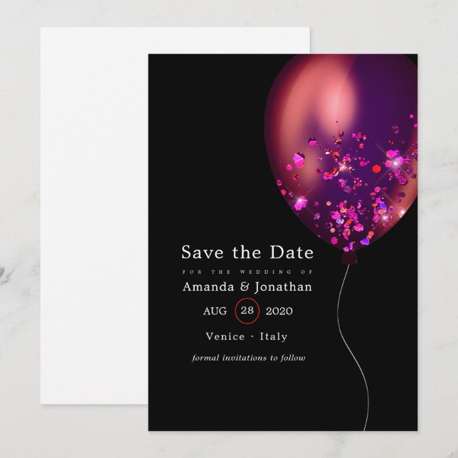 Reserva La Fecha Boda con Globo de Confeti (Anverso / Reverso)