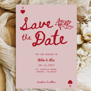Reserva La Fecha Boda con guión en negrita vintage rojo y rosa retr