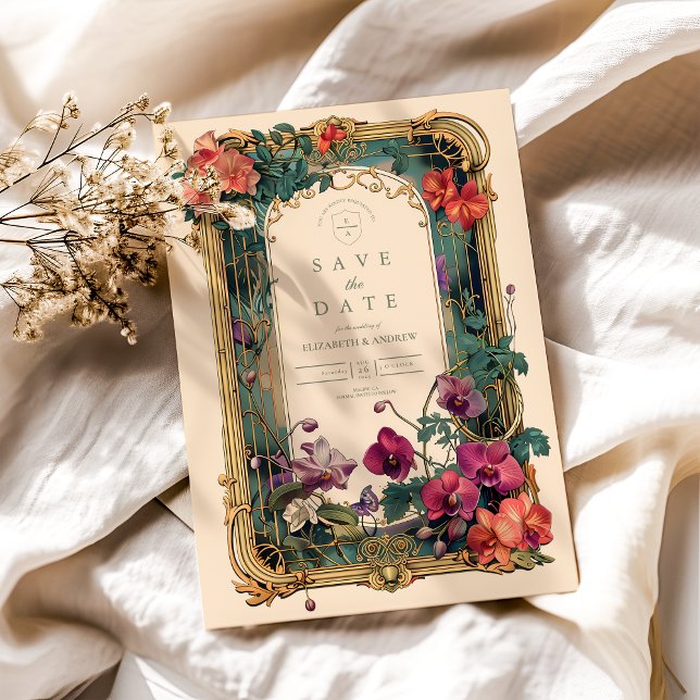 Reserva La Fecha Boda con marco de orquídea Art Nouveau (Subido por el creador)