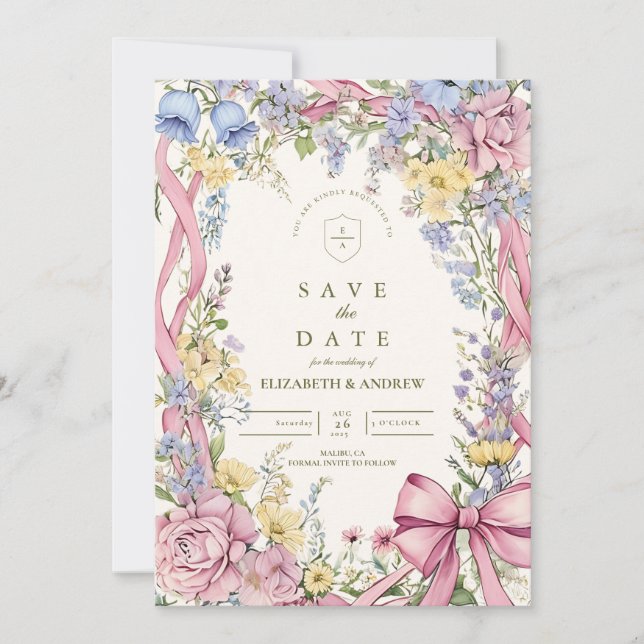 Reserva La Fecha Boda con marco floral vintage (Anverso)