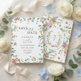 Reserva La Fecha Boda con Monograma de Flor Silvestre Elegante