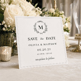 Reserva La Fecha Boda con Monograma en Verde Cazador Elegante