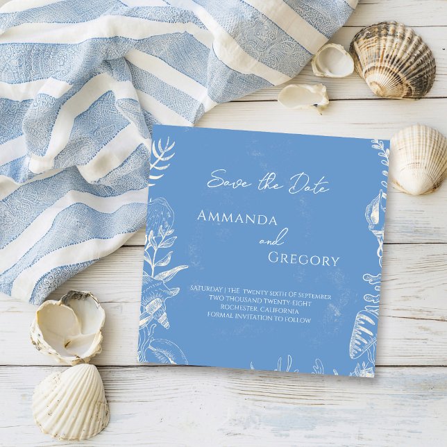 Reserva La Fecha Boda con tema de océano de toile azul, guarde la f (Subido por el creador)